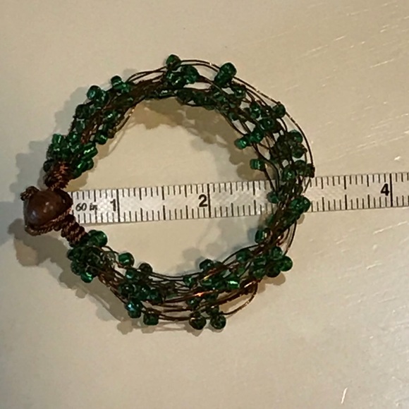 Organic Boho Chic Copper Glass Bead Green Bracelet - Picture 6 of 8